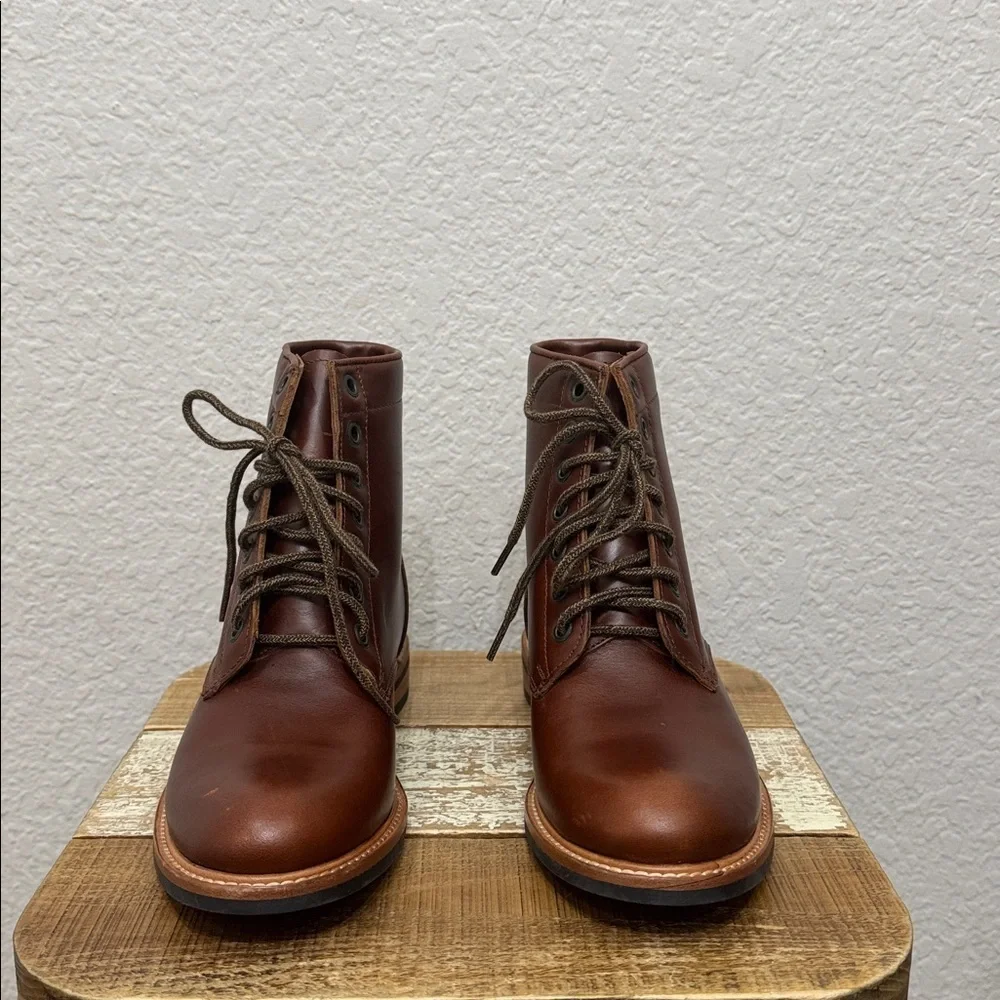 Nisolo Amalia All Weather Leather Combat Boots Brandy Size 6.5 NEW